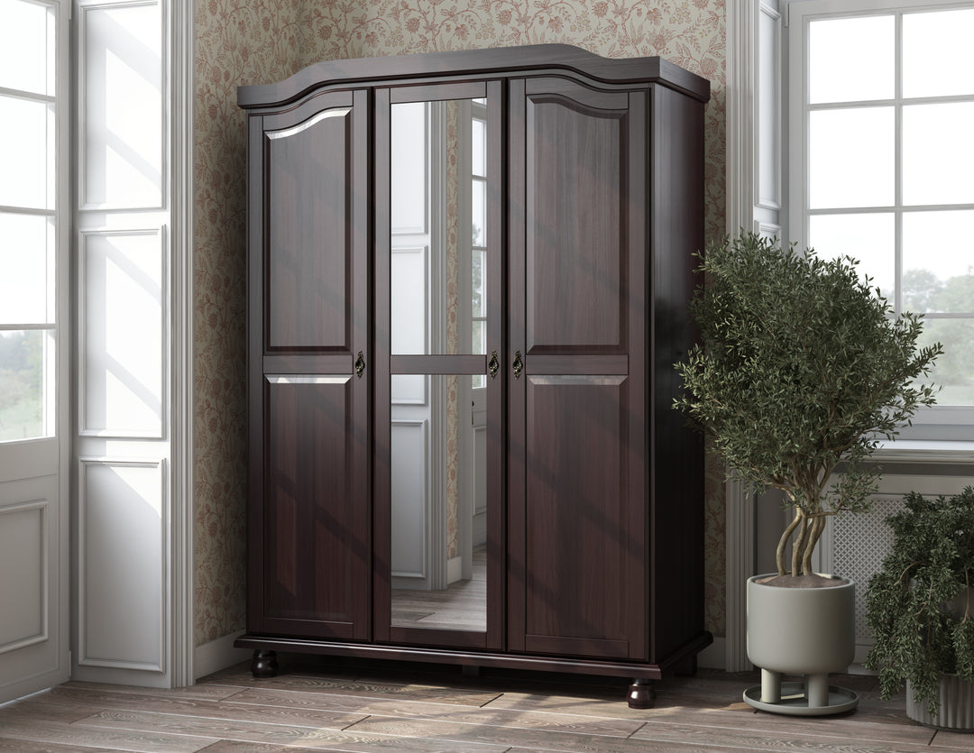 100% Solid Wood Kyle 3-Mirrored Door Wardrobe Armoire