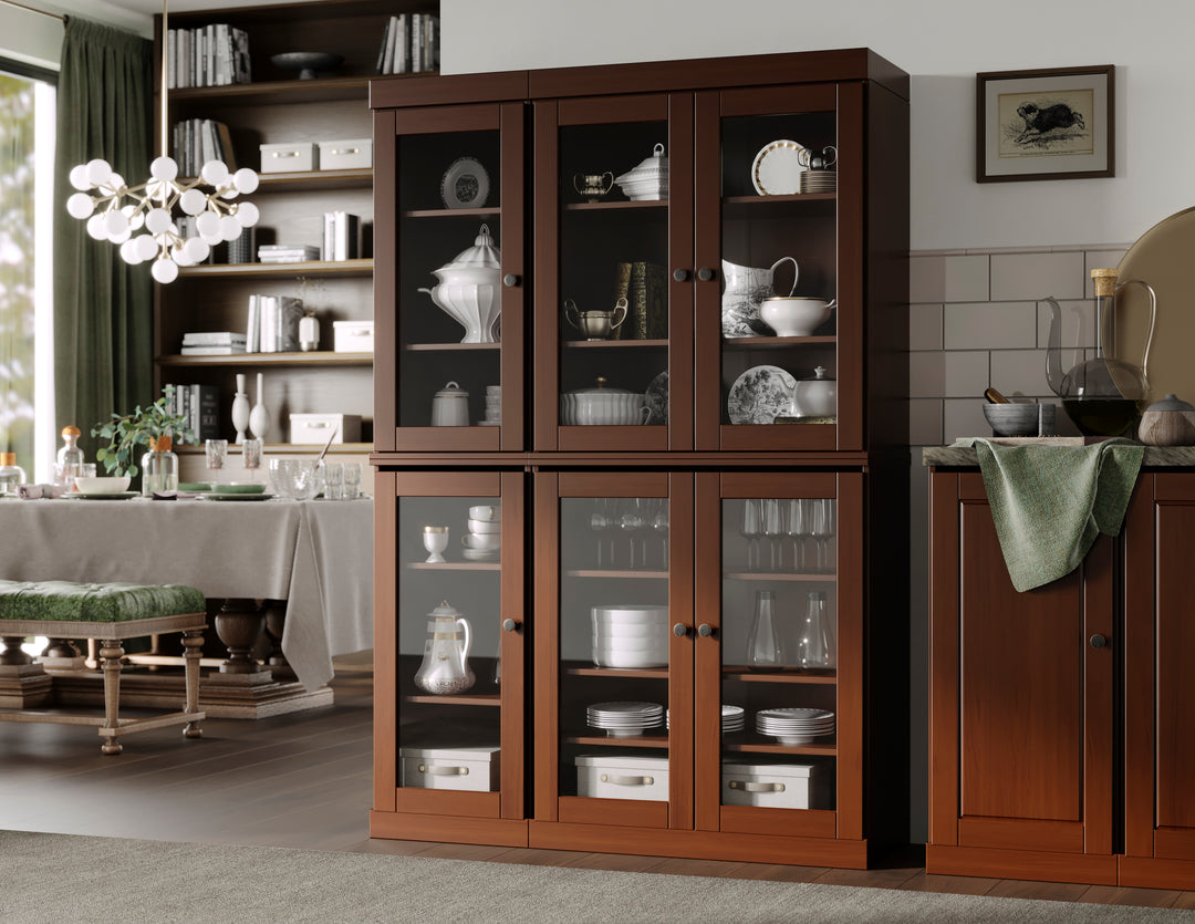 100% Solid Wood 48.5" Pantry China Cabinet, Clear Glass Doors