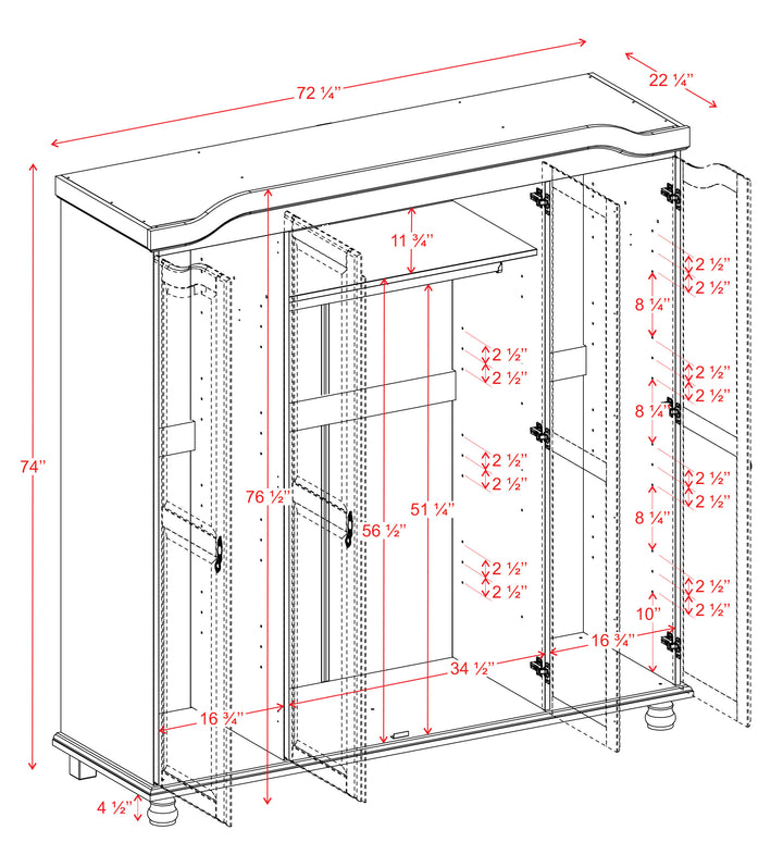 100% Solid Wood Kyle 4-Door Wardrobe Armoire with Mirrored, Solid Wood Doors