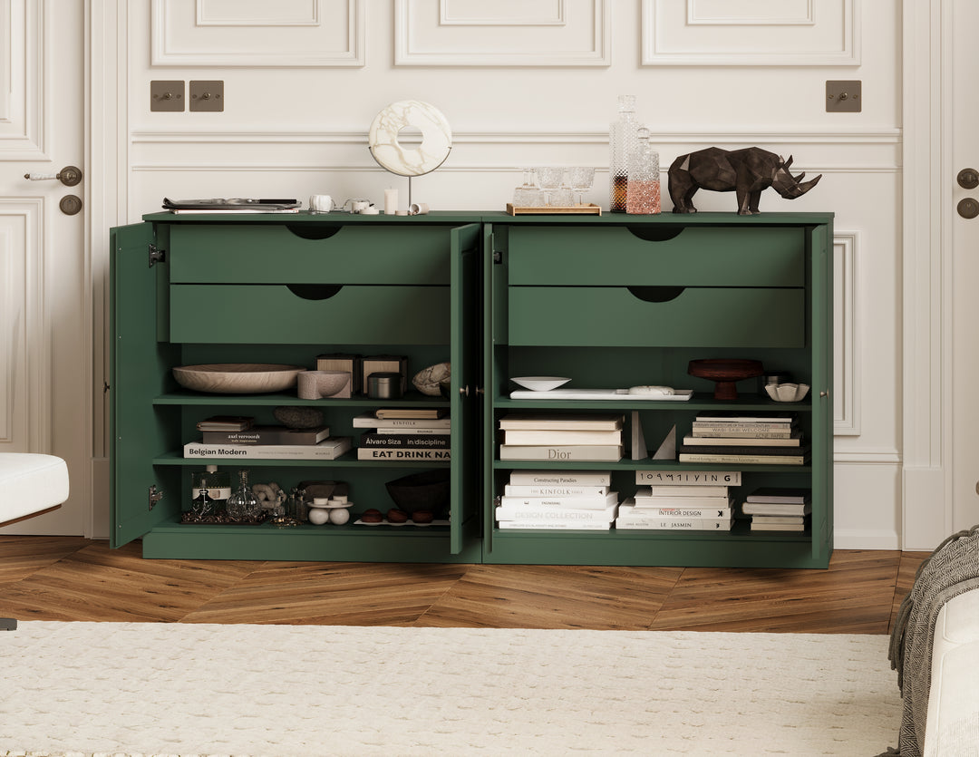 100% Solid Wood 64" Sideboard with Solid Wood Doors and 4 Drawers