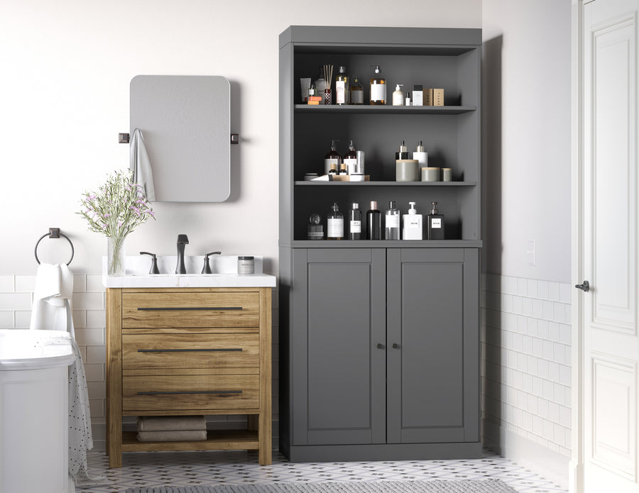 Gray bathroom cabinet