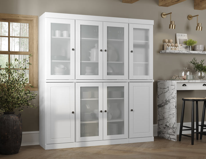 100% Solid Wood 65" China Pantry Cabinet, 6 Frosted Glass, 2 Solid Wood Doors