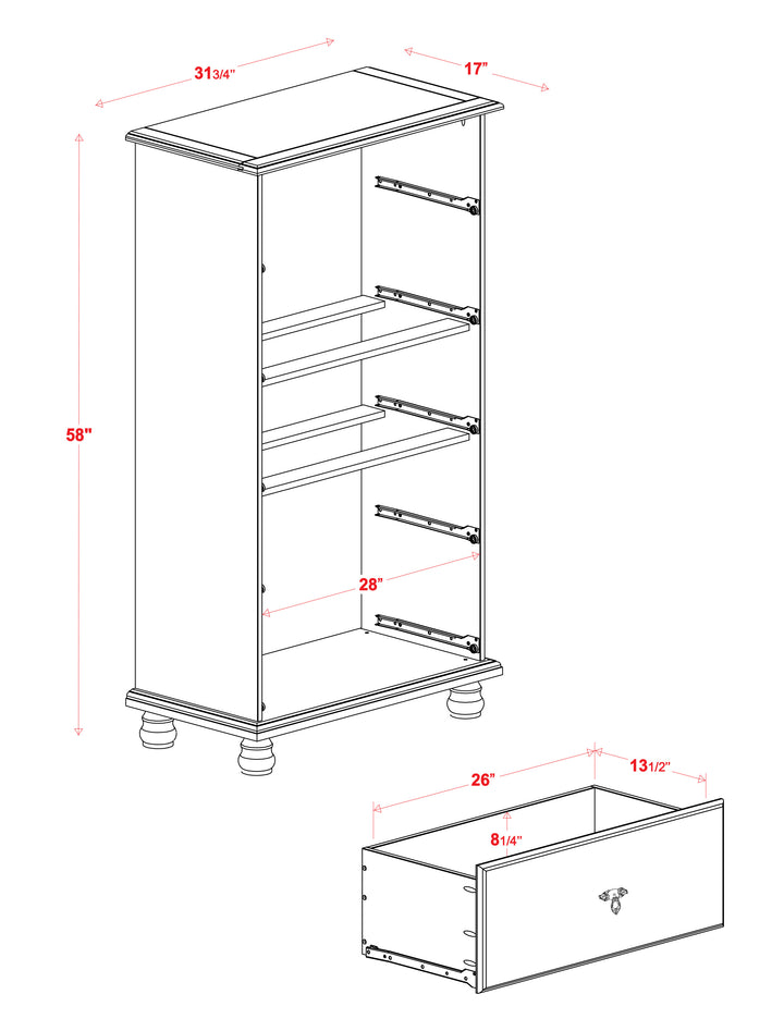 100% Solid Wood Kyle 5-Jumbo Drawer Chest with Metal Pulls