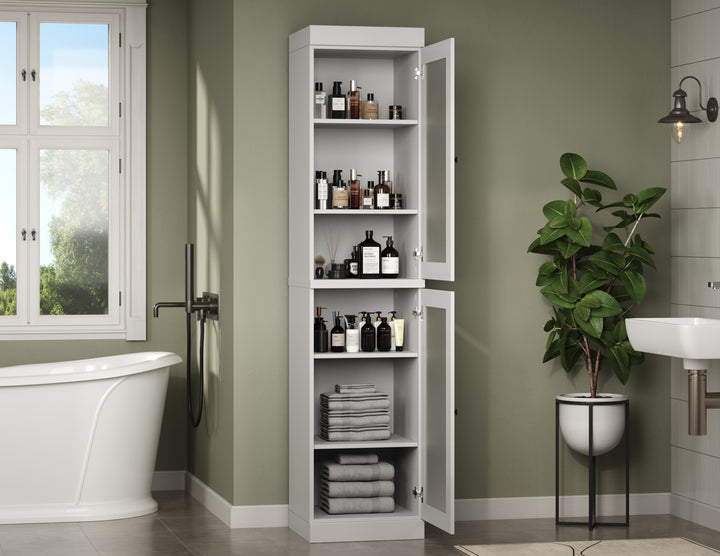 100% Solid Wood 16.5" Bathroom Cabinet, Frosted Glass Doors