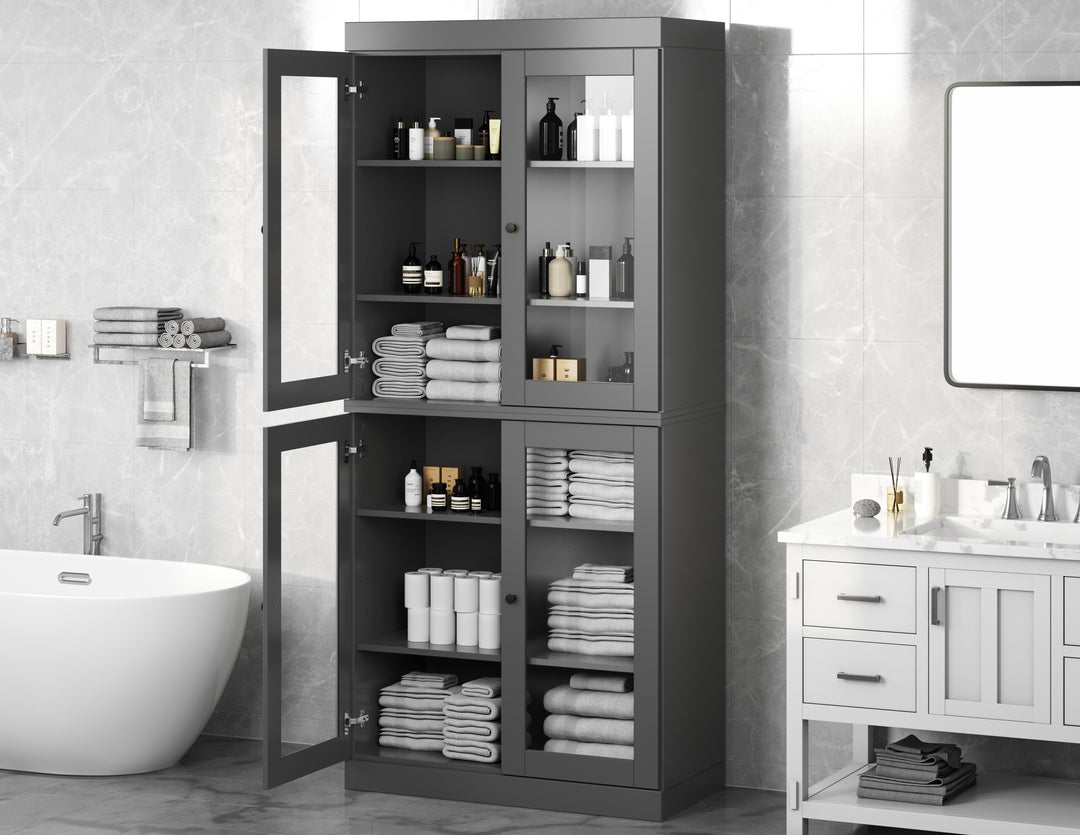 100% Solid Wood 32" Bathroom Cabinet, Glass Doors