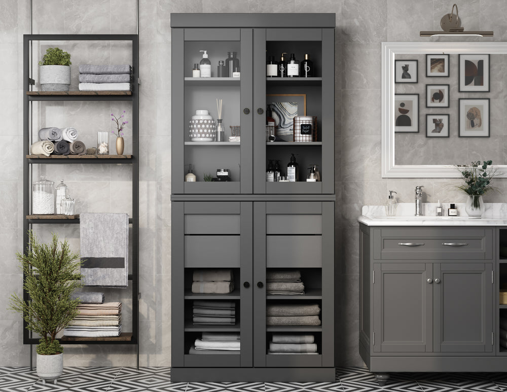 Gray bathroom cabinet