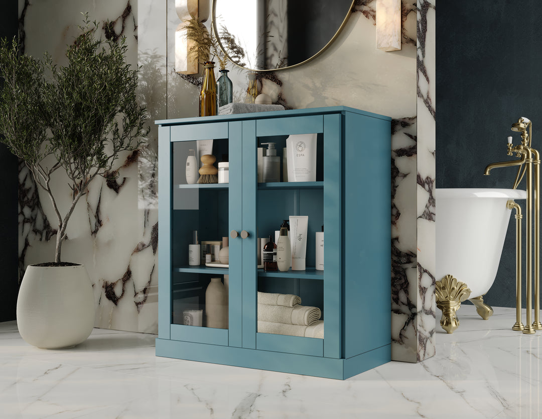 100% Solid Wood 32" Bathroom Cabinet with Clear Glass Doors