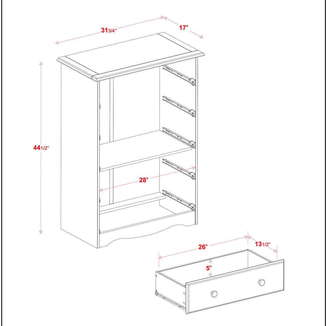 100% Solid Wood 5-Drawer Chest with Metal Knobs