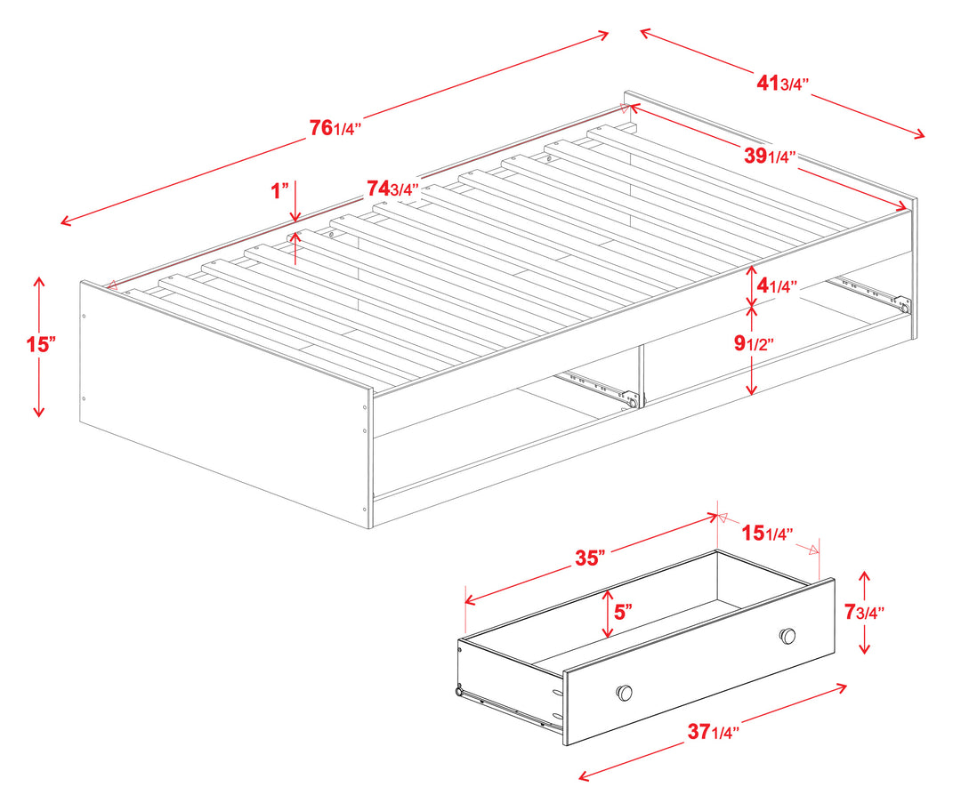 100% Solid Wood Twin Kansas Mates Bed (bed only)