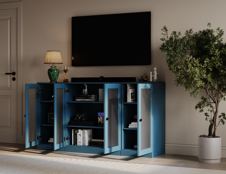 100% Solid Wood TV Stand for TVs up to 65" with Frosted Glass Door