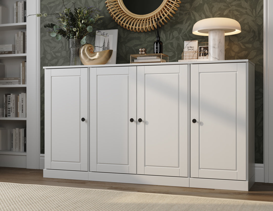 100% Solid Wood 65" Modular Sideboard, 4 Solid Wood Doors