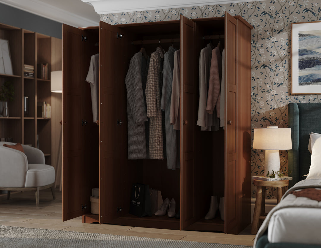 100% Solid Wood Regal Wardrobe Armoire with Mirrored and Solid Wood Doors