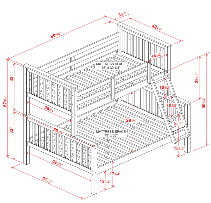 100% Solid Wood Twin Over Full Mission Bunk Bed