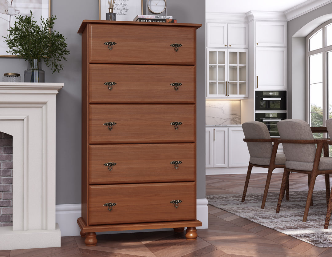 100% Solid Wood Kyle 5-Jumbo Drawer Chest with Metal Pulls