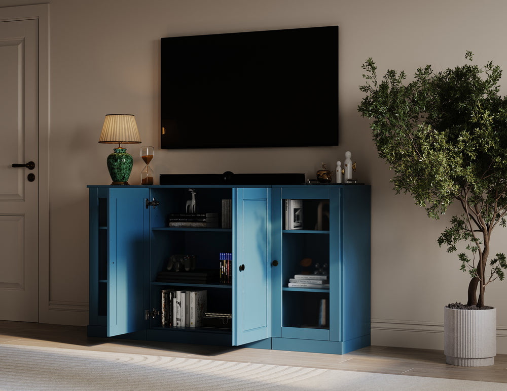 Teal blue 65" TV stand with adjustable shelves