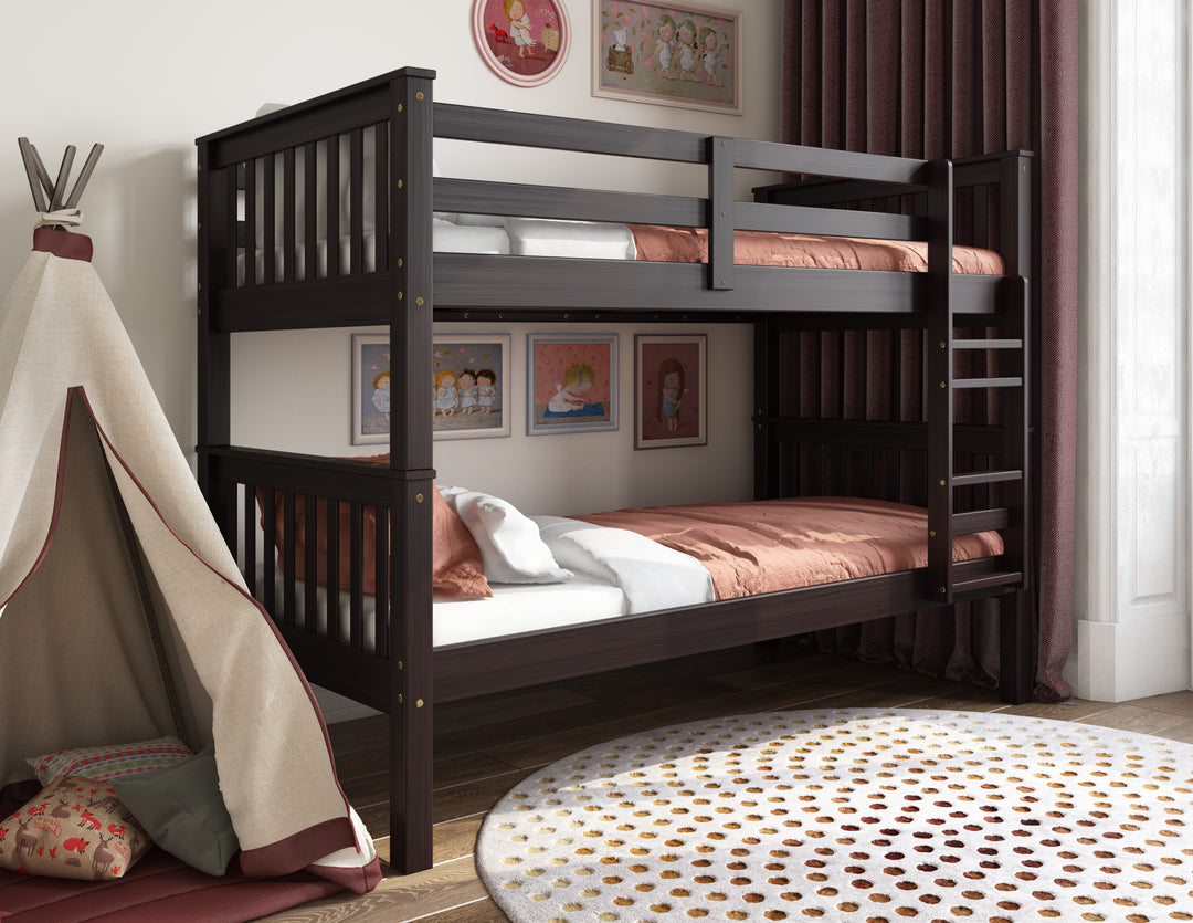 100% Solid Wood Twin Over Twin Mission Bunk Bed