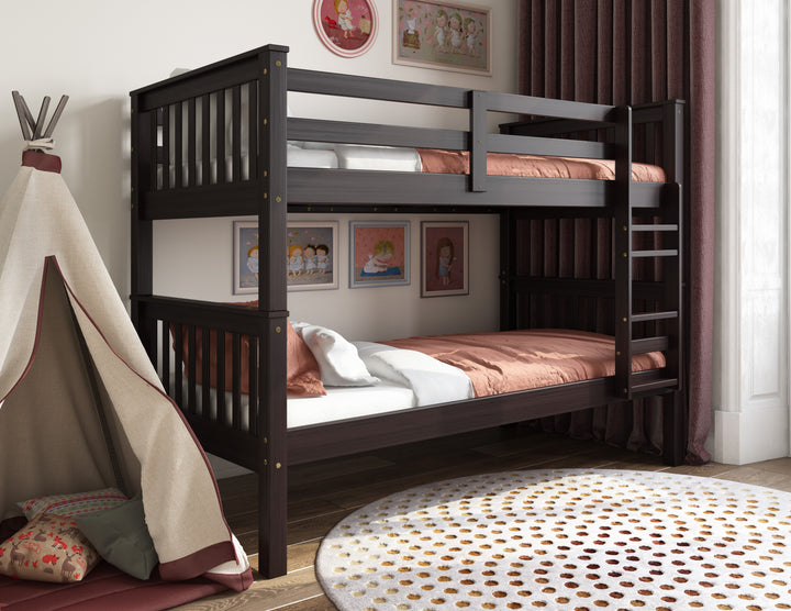 100% Solid Wood Twin Over Twin Mission Bunk Bed