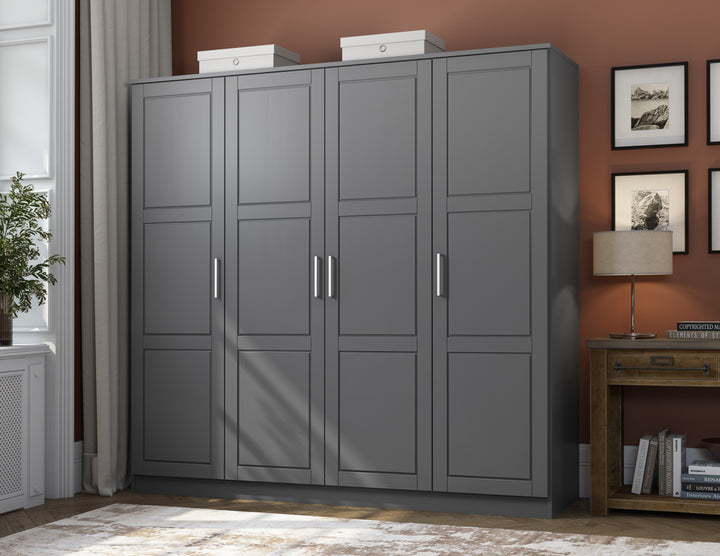 100% Solid Wood Cosmo 4-Door Wardrobe Armoire with Raised Panel Solid Wood Doors