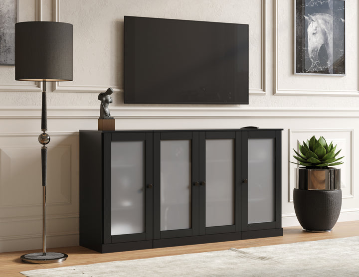 100% Solid Wood TV Stand for TVs up to 65" with Frosted Glass Door