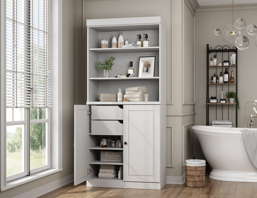 White bathroom cabinet with drawers