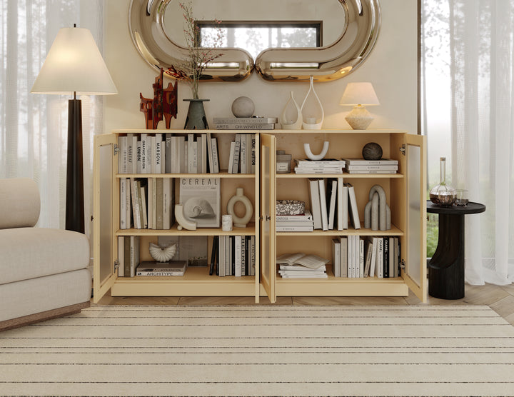 100% Solid Wood 64" Modular Sideboard with Frosted Glass Doors