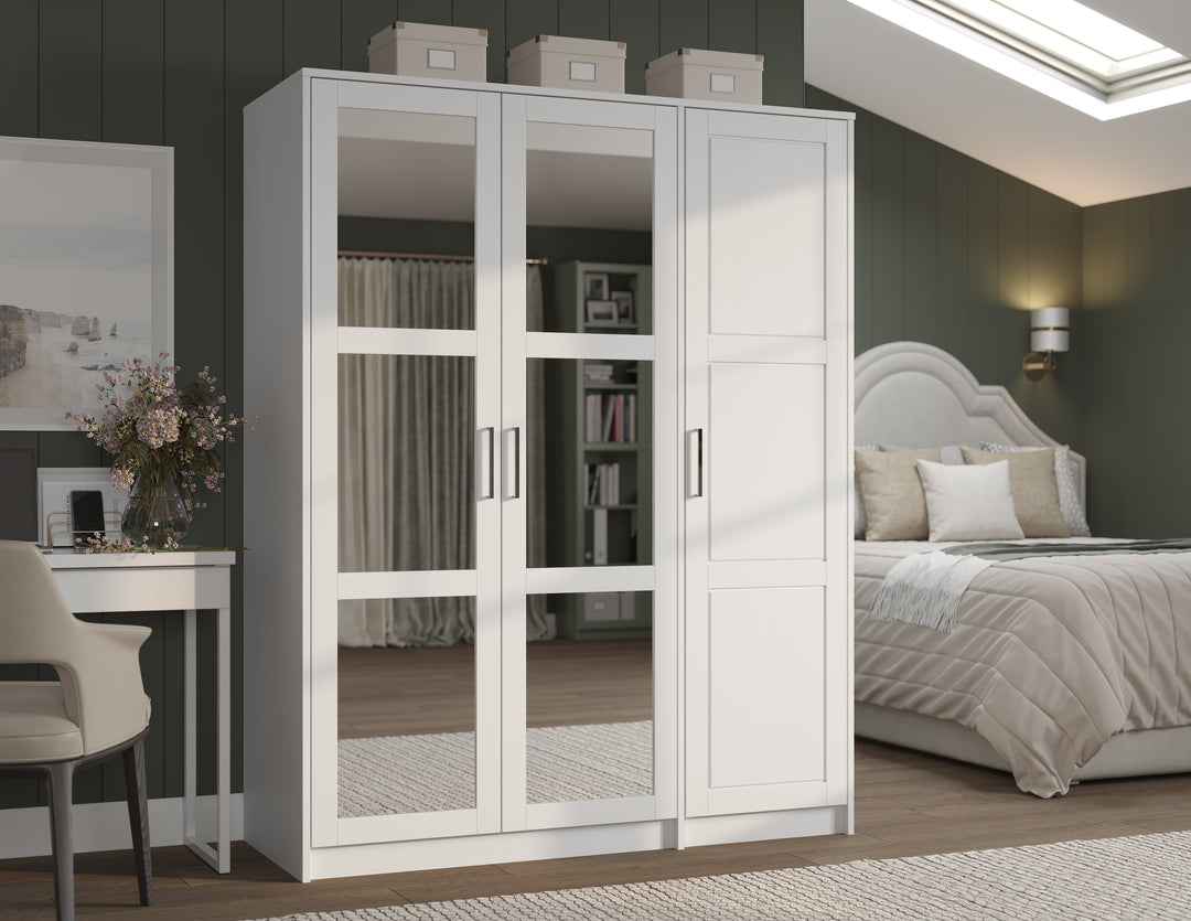 100% Solid Wood Urban 3-Door Wardrobe Armoire with Mirrored Doors