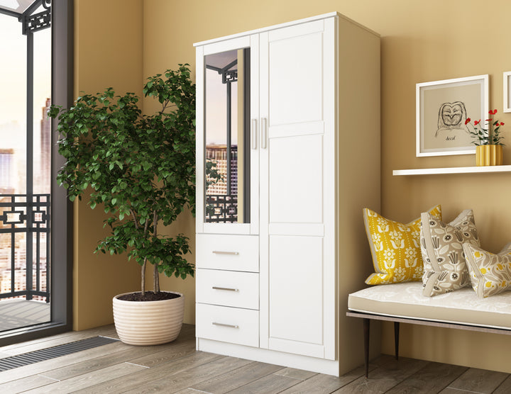 100% Solid Wood Metro Wardrobe Armoire with Mirrored Door