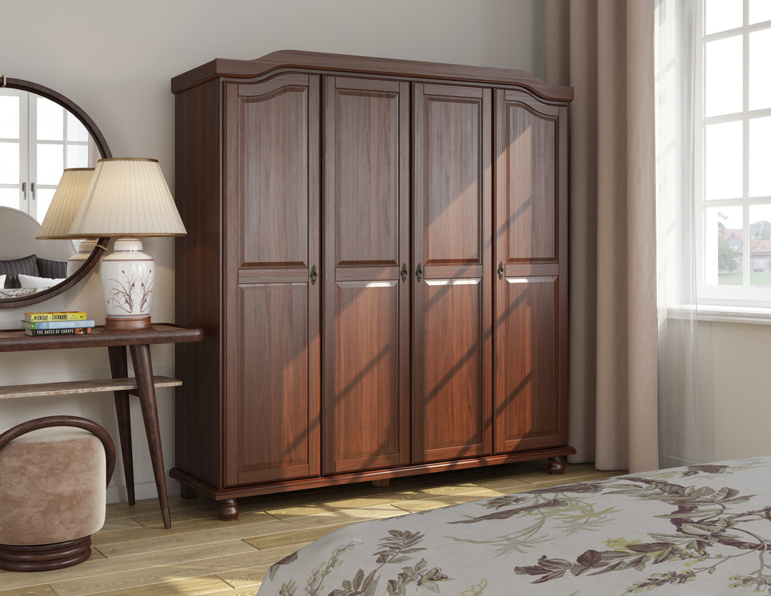 100% Solid Wood Kyle 4-Door Wardrobe Armoire with Solid Wood Doors