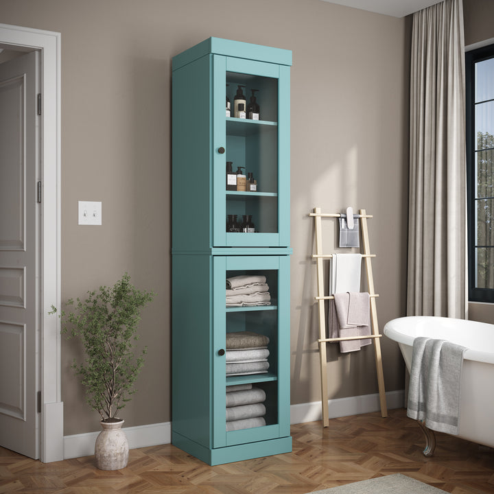 100% Solid Wood 16.5" Bathroom Cabinet, Glass Doors