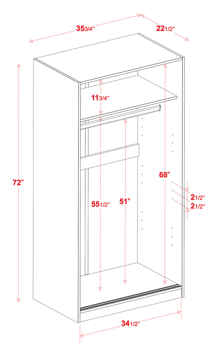 100% Solid Wood 2-Sliding Door Wardrobe Armoire