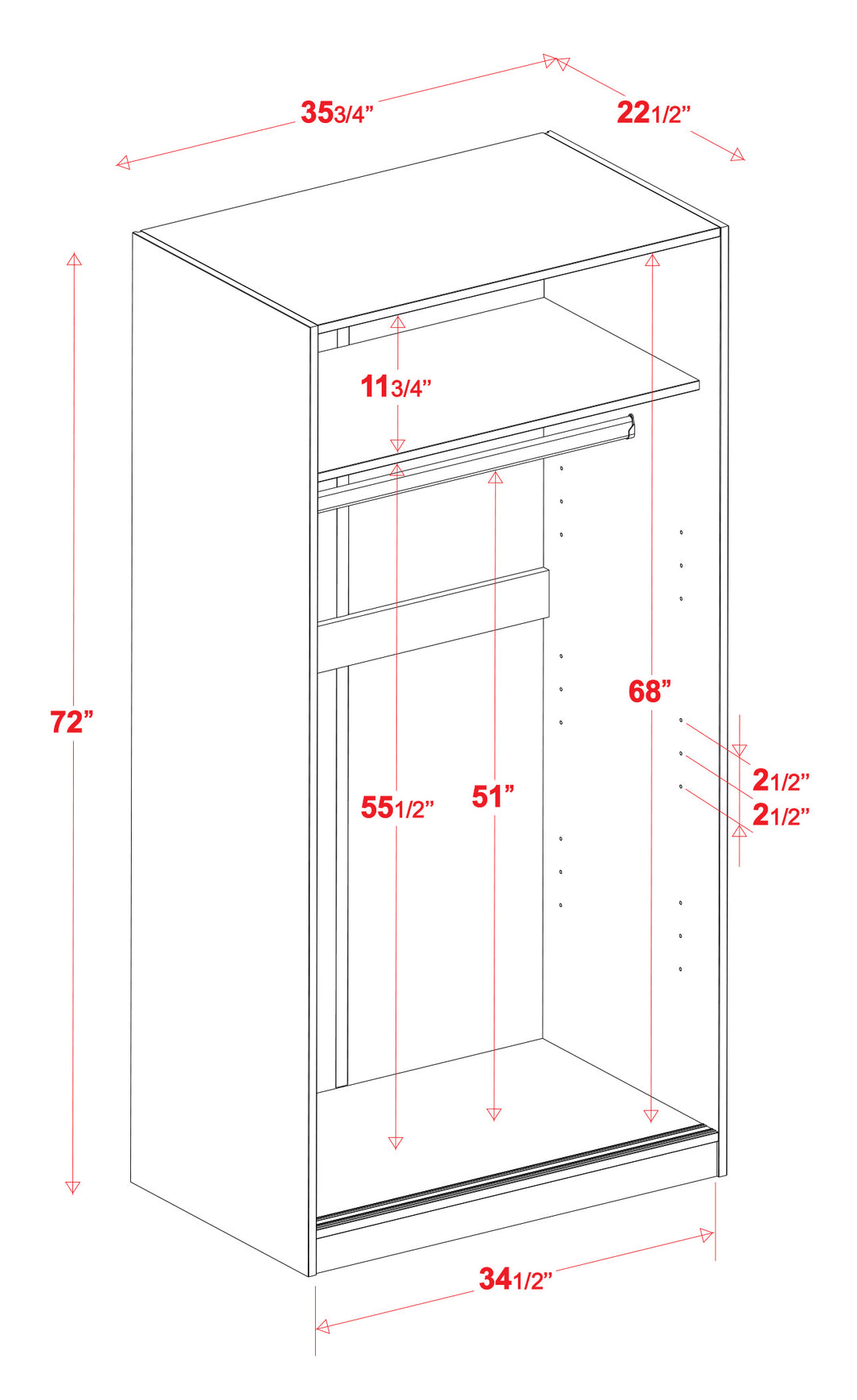 100% Solid Wood 2-Sliding Door Wardrobe Armoire with Mirrored Doors