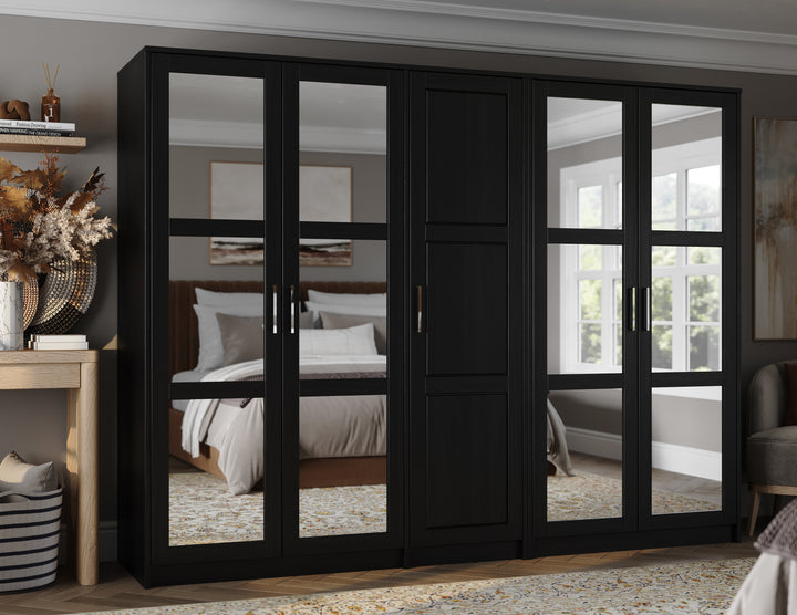 Black wardrobe with mirrored doors