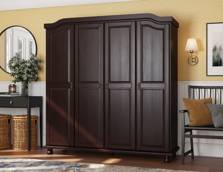 100% Solid Wood Kyle 4-Door Wardrobe Armoire with Solid Wood Doors