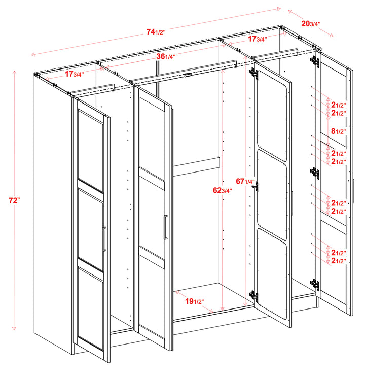 100% Solid Wood Cosmo 4-Door Wardrobe Armoire with Raised Panel Solid Wood Doors