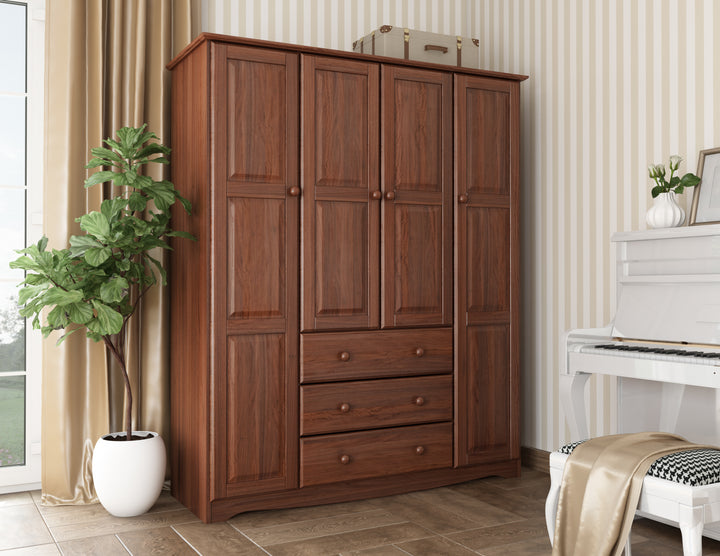 100% Solid Wood Family Wardrobe Armoire with Solid Wood Doors