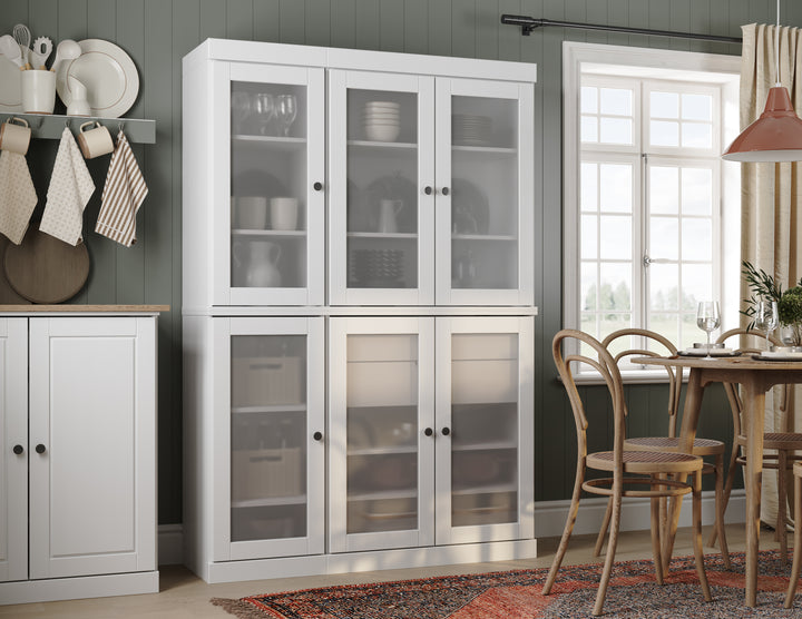 100% Solid Wood 48.5" Pantry China Cabinet, Frosted Glass Doors, 2-Drawers