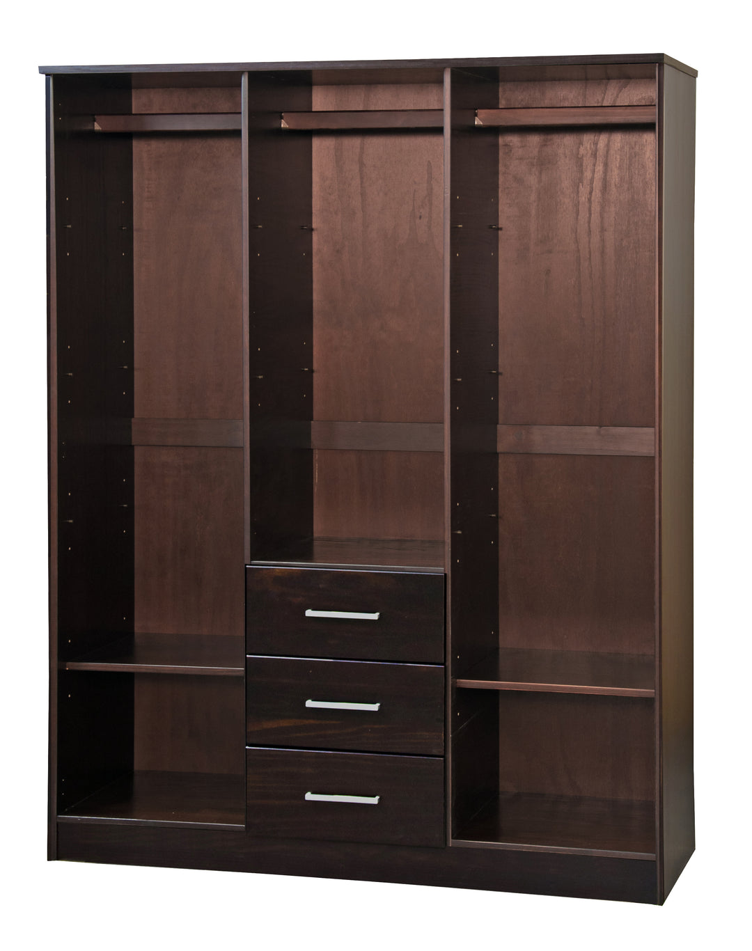 100% Solid Wood Cosmo 3-Door Wardrobe Armoire with Mirrored, Solid Wood Doors