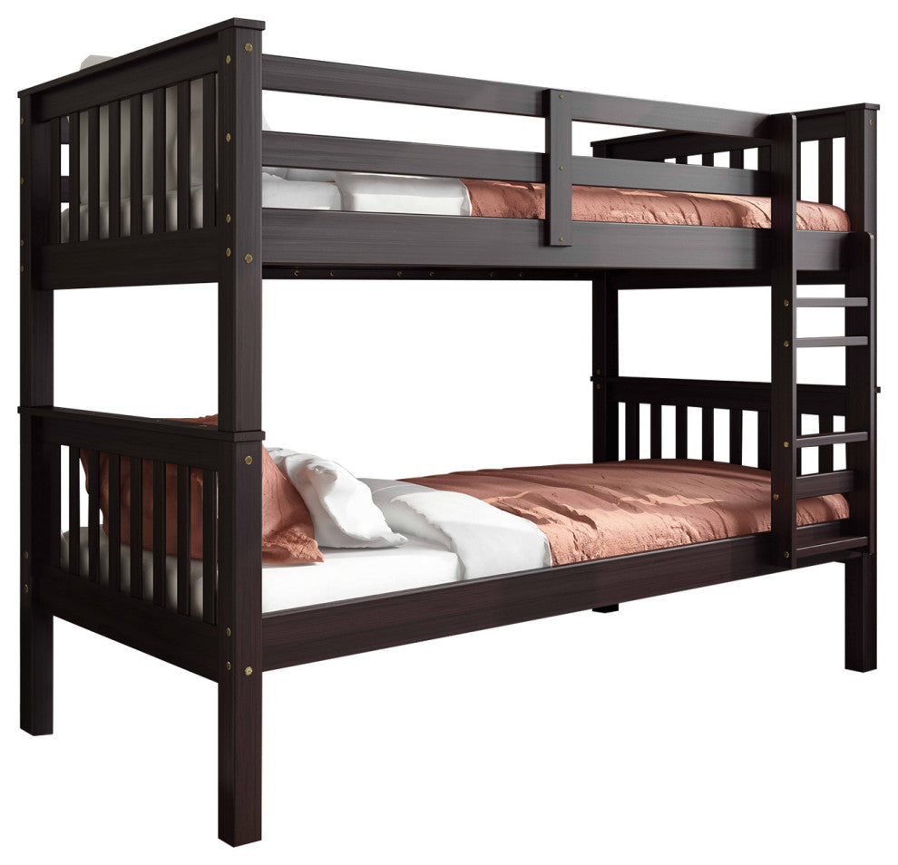 100% Solid Wood Twin Over Twin Mission Bunk Bed