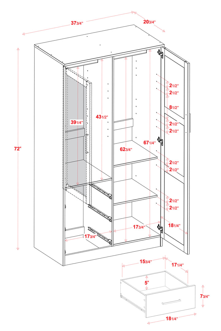 100% Solid Wood Metro Wardrobe Armoire