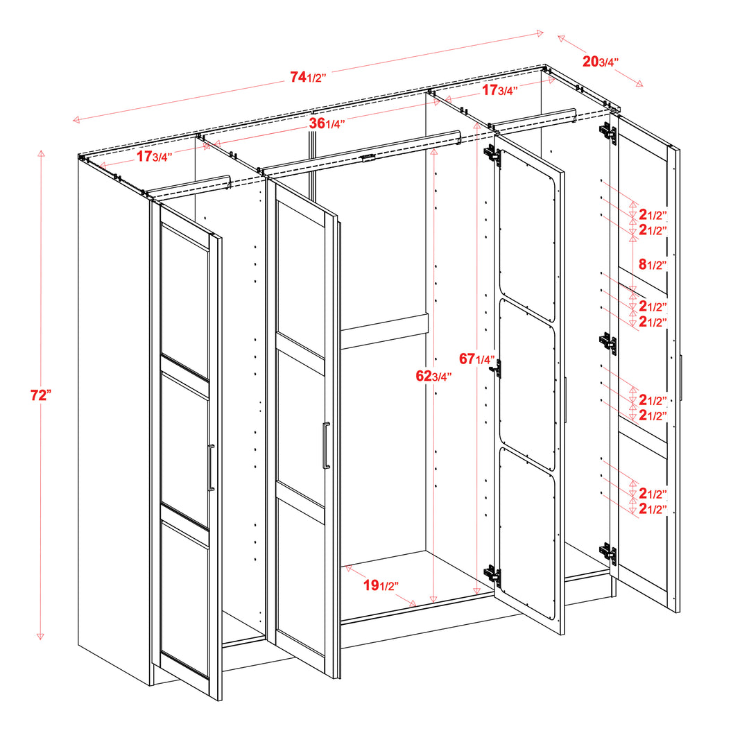 100% Solid Wood Cosmo 4-Door Wardrobe Armoire With Mirrored Doors