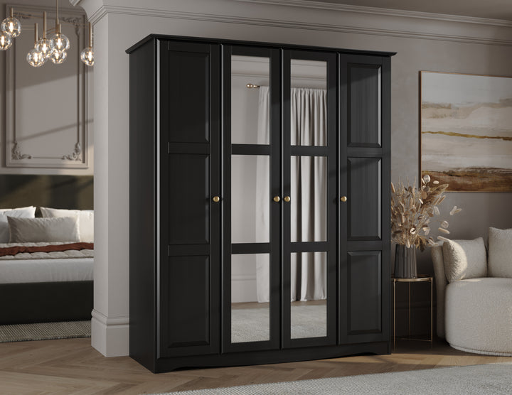 100% Solid Wood Regal Wardrobe Armoire with Mirrored, Wood Doors, Metal Knobs