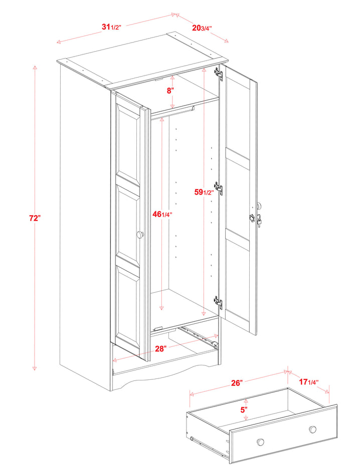 100% Solid Wood Flexible Wardrobe Armoire with Metal Knobs