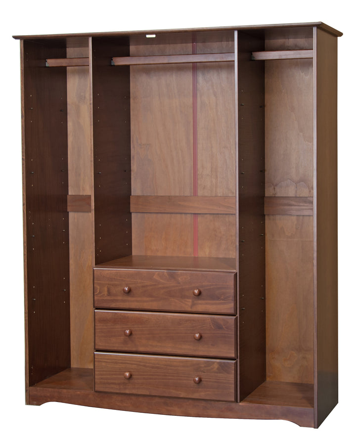 100% Solid Wood Family Wardrobe Armoire with Solid Wood Doors, Metal Knobs