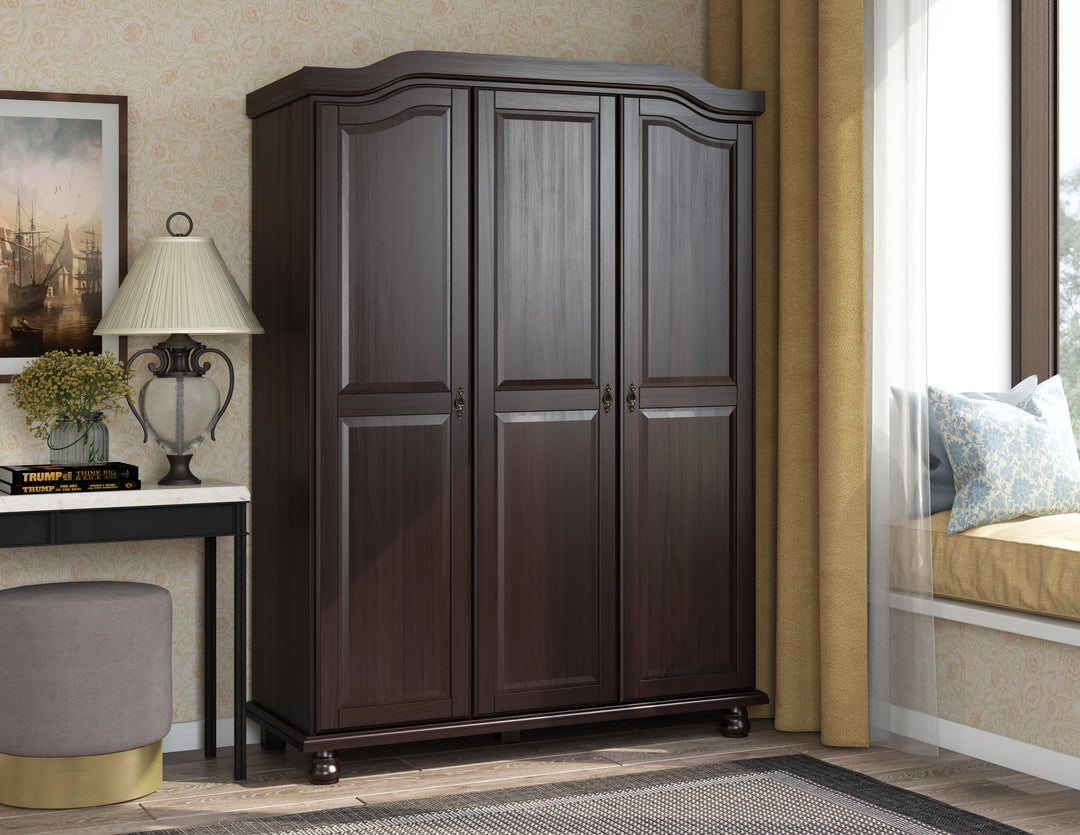 100% Solid Wood Kyle 3-Door Wardrobe Armoire