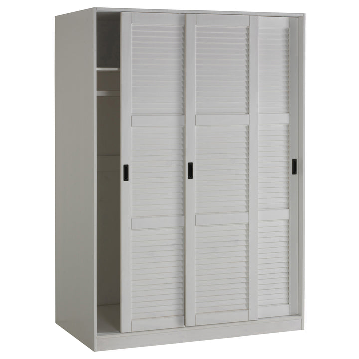 100% Solid Wood 5-Closed Louvered Sliding Door Wardrobe Armoire