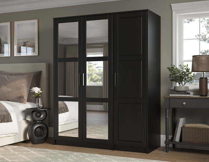 100% Solid Wood Urban 3-Door Wardrobe Armoire with Mirrored Doors