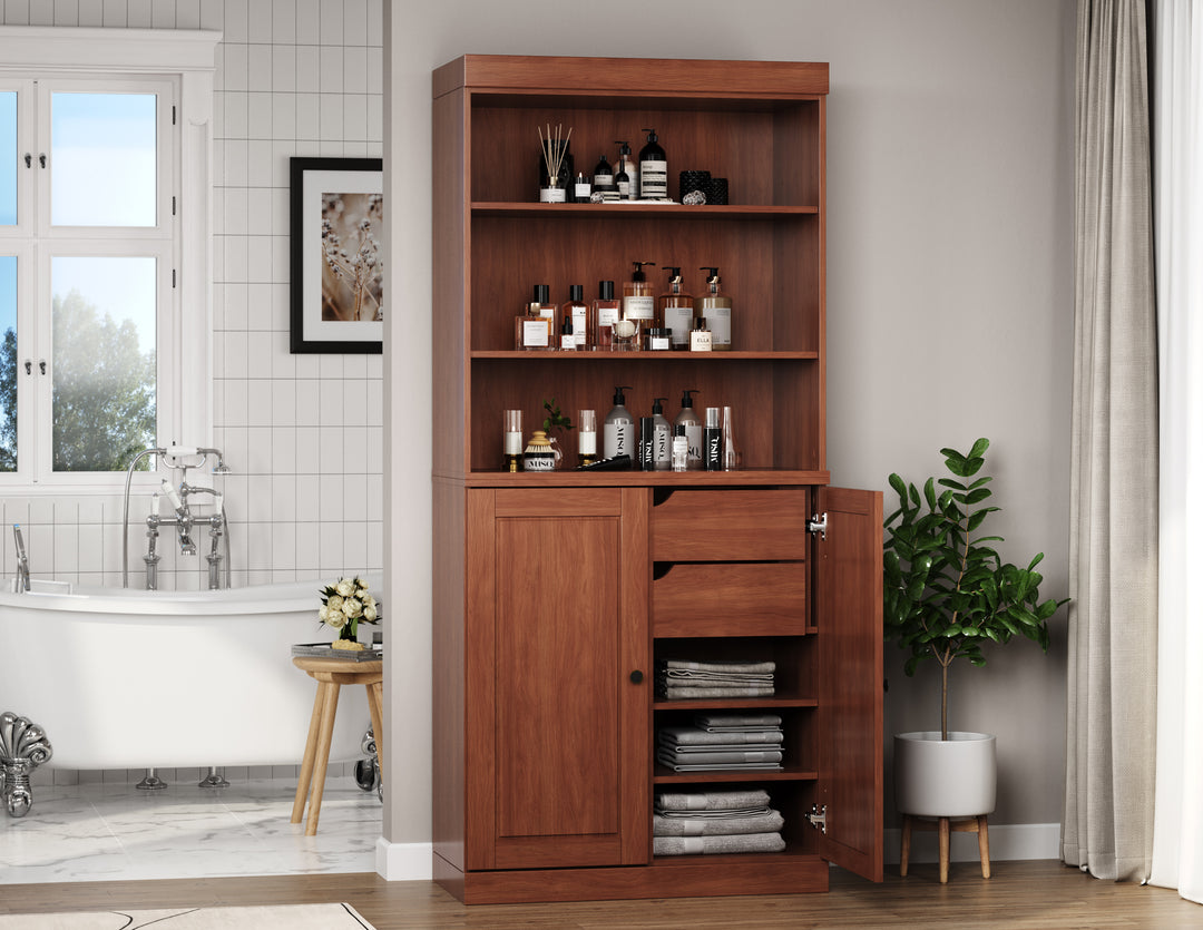 100% Solid Wood 32" Bathroom Cabinet with Doors, 2-drawer Set