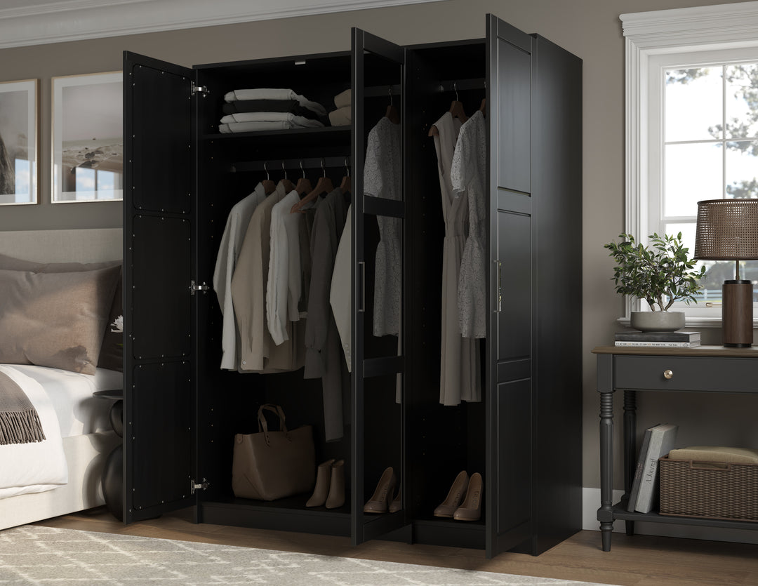 100% Solid Wood Urban 3-Door Wardrobe Armoire with Mirrored Doors