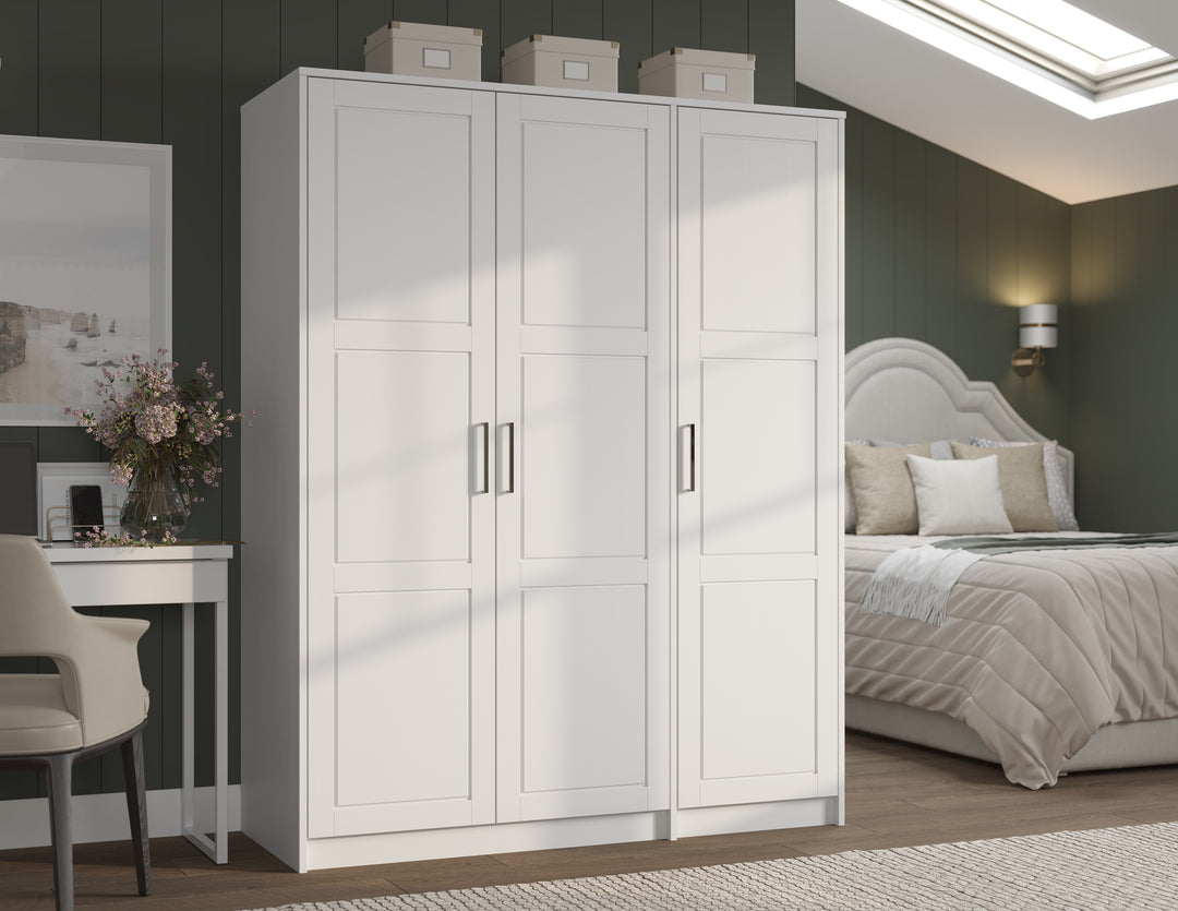 100% Solid Wood Urban 3-Door Wardrobe Armoire with Solid Wood Doors