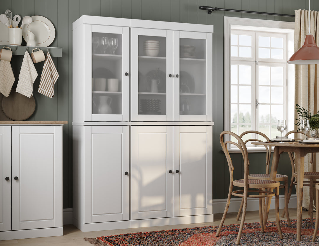 100% Solid Wood 48.5" Pantry China Cabinet, Frosted Glass Doors, 2-Drawers